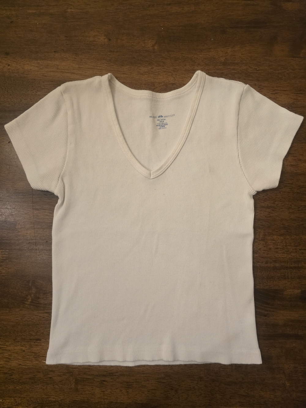 Brandy Melville White Ribbed V-Neck Short Sleeve Fitted Tee